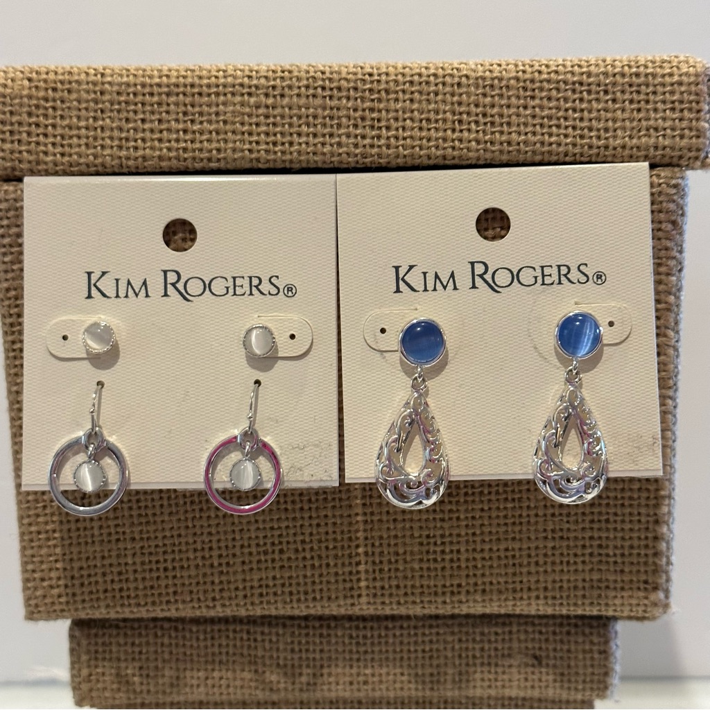 Nwt 2 Packs Of Kim Rogers Silver Earrings 3 Pr Total Catseye Blue White 24$